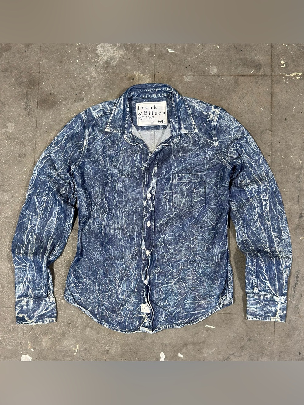 Frank & eileen Denim Acid Wash 80s Distressed Button Up Shirt Long Slevee Barry